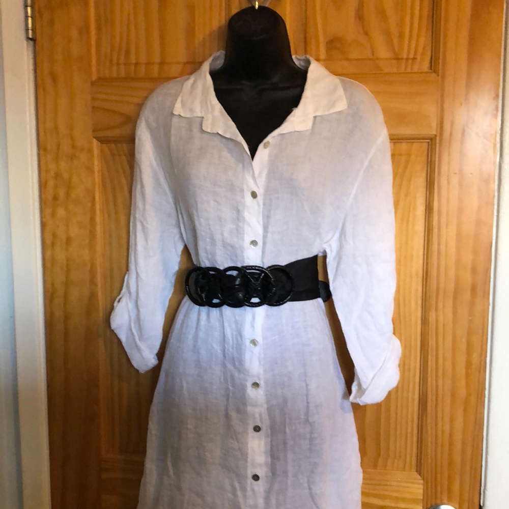 White Linen Button - Up Dress